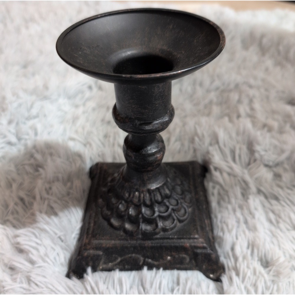 Vintage Cast Iron Candle Stick Holder 7.75" Tall Decorative Unique Home Decor